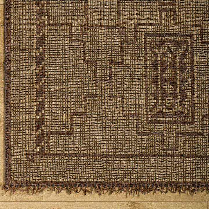 Transitional Style Brown Hand Woven Jute & Leather Rug - The Rug Decor