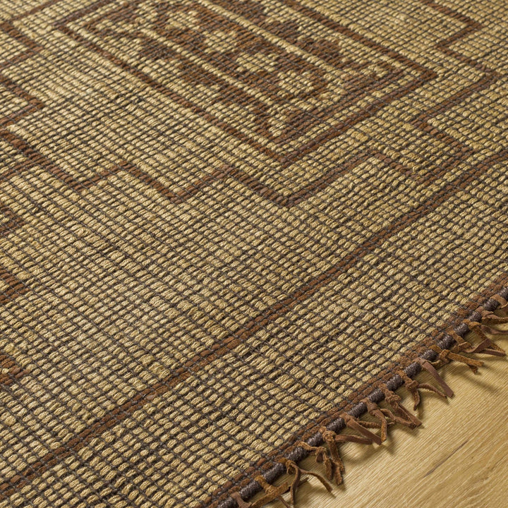 Transitional Style Brown Hand Woven Jute & Leather Rug - The Rug Decor