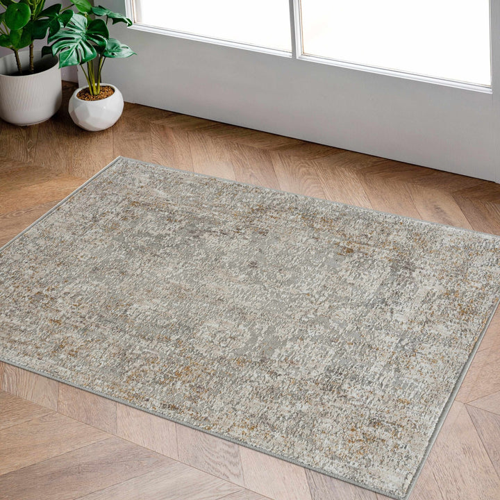 Transitional Style Ivory Gray Machine Woven Area Rug - The Rug Decor