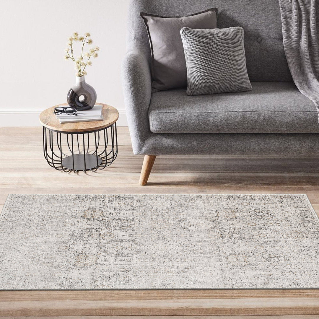Transitional Style Ivory Machine Washable Cotton Rug - The Rug Decor