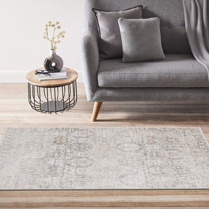 Transitional Style Ivory Machine Washable Cotton Rug - The Rug Decor
