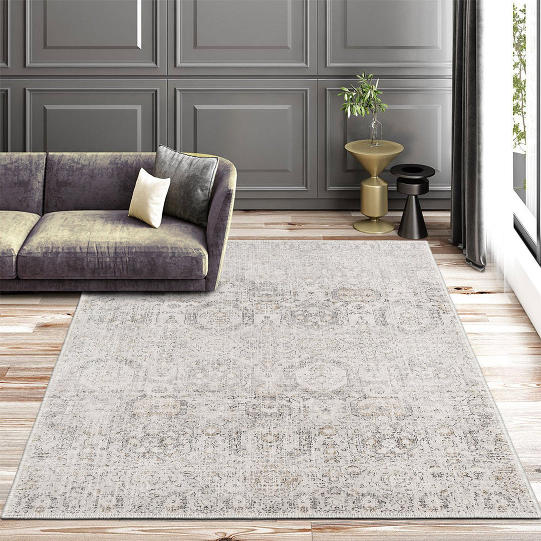 Transitional Style Ivory Machine Washable Cotton Rug - The Rug Decor