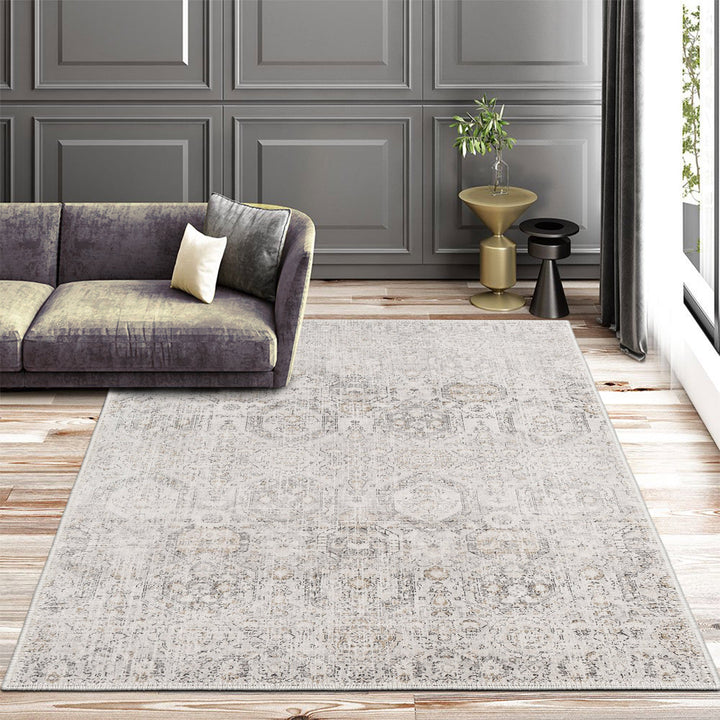 Transitional Style Ivory Machine Washable Cotton Rug - The Rug Decor