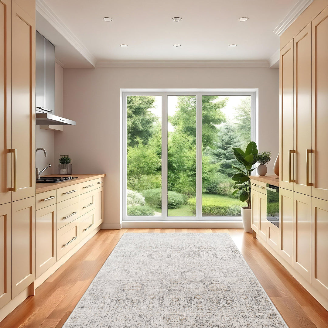 Transitional Style Ivory Machine Washable Cotton Rug - The Rug Decor