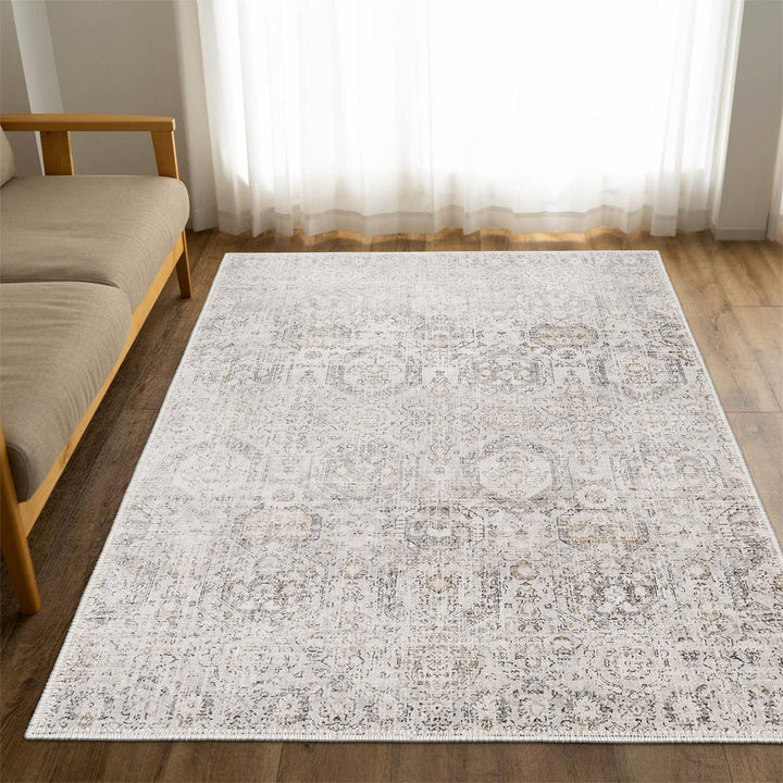 Transitional Style Ivory Machine Washable Cotton Rug - The Rug Decor