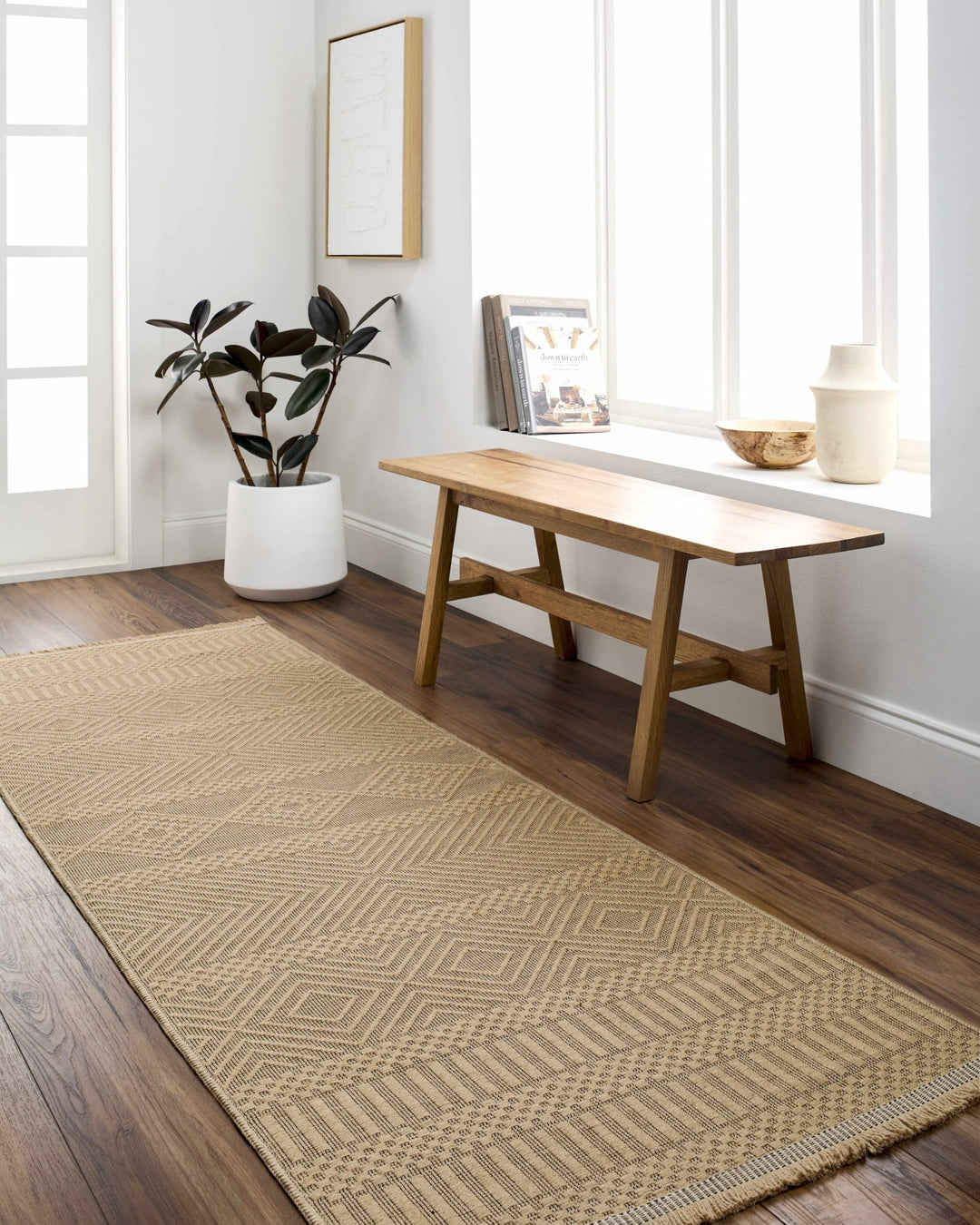 Transitional Style Tan Washable Jute Area Rug - The Rug Decor