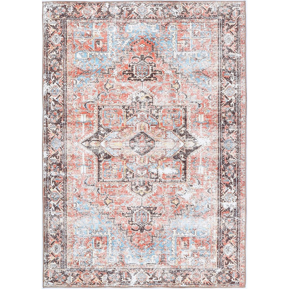 Transitional Turkish Rust And Blue Machine Washable Rug - The Rug Decor
