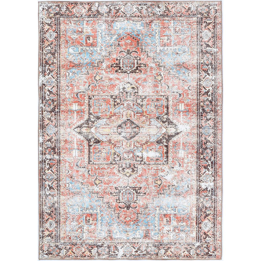 Transitional Turkish Rust And Blue Machine Washable Rug - The Rug Decor