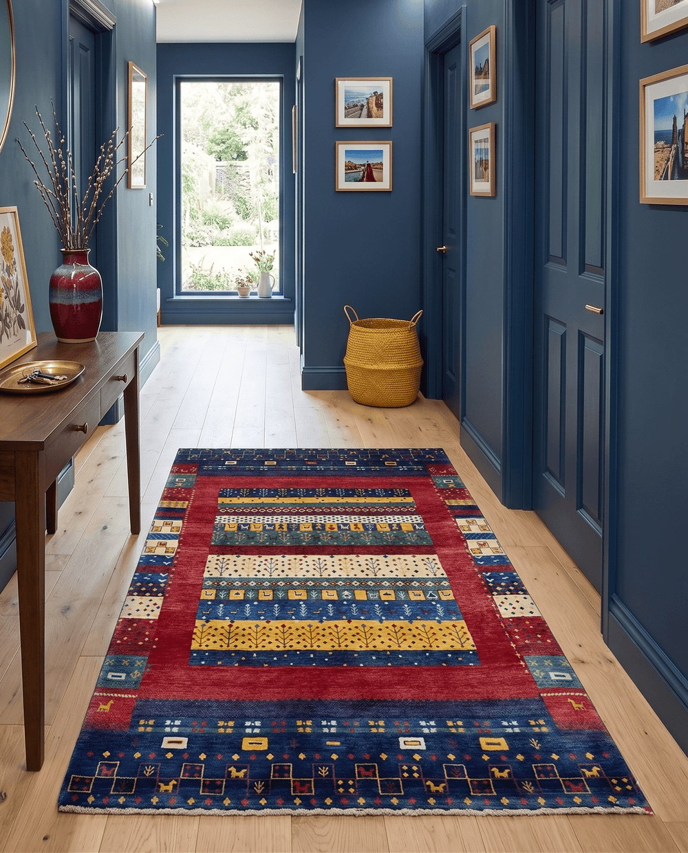 Tree 5x7 Multicolor Red and Blue Hand Knotted Wool Hand Made Lori Rug - The Rug Decor