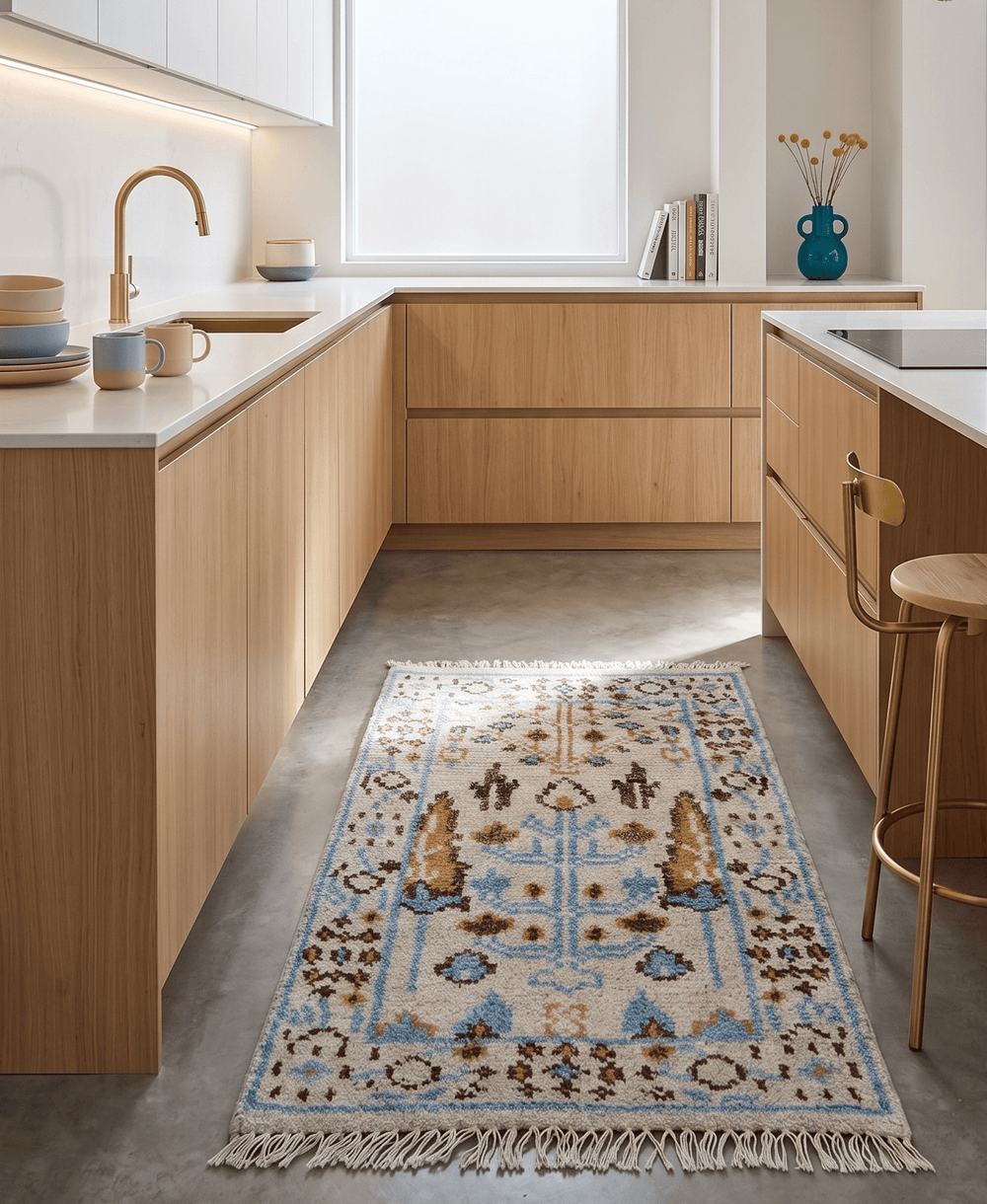 Tree of life Beige And Blue Hand Knotted 2x3 Wool Rug - The Rug Decor