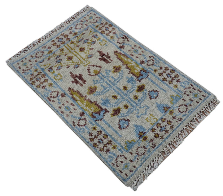 Tree of life Beige And Blue Hand Knotted 2x3 Wool Rug - The Rug Decor