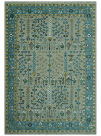 Tree of life Beige and Blue Traditional Hand Knotted Multi Size Wool Area Rug - The Rug Decor