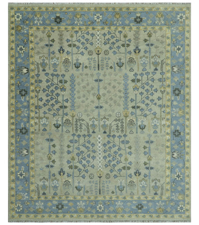 Tree of life Beige and Blue Traditional Hand Knotted Multi Size Wool Area Rug - The Rug Decor