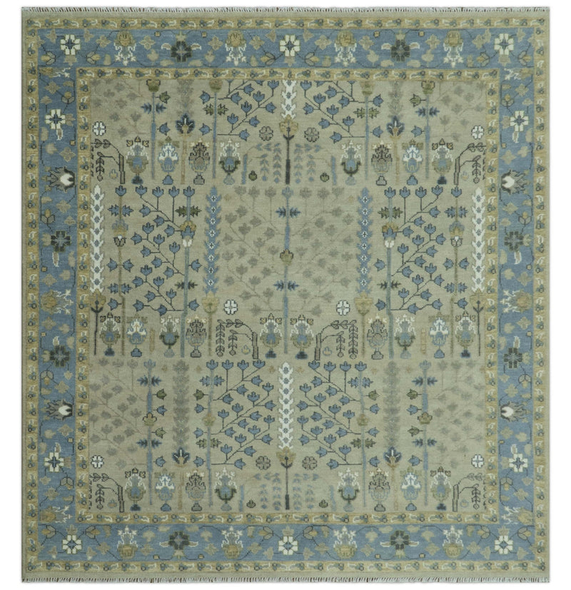 Tree of life Beige and Blue Traditional Hand Knotted Multi Size Wool Area Rug - The Rug Decor