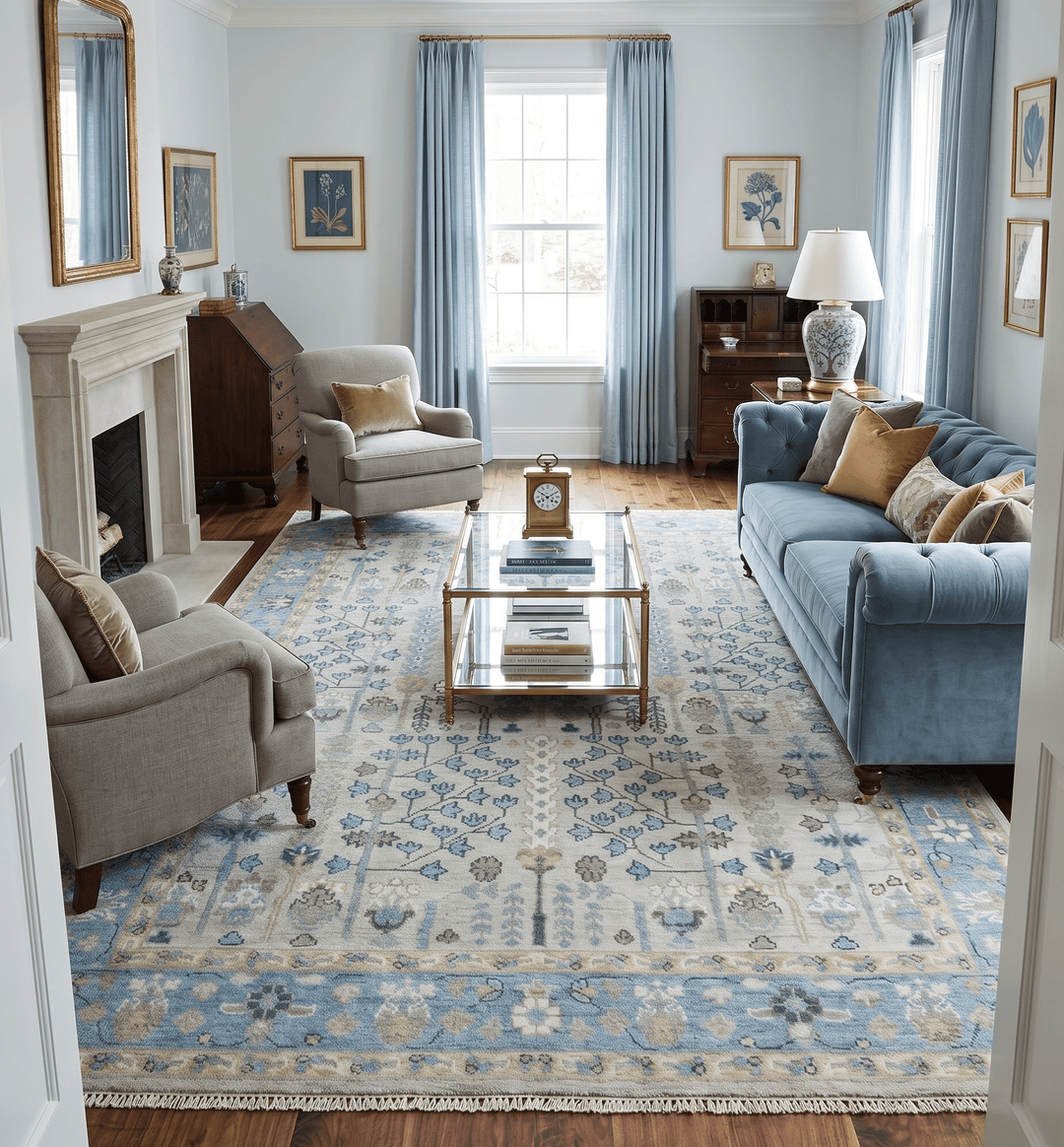 Tree of life Beige and Blue Traditional Hand Knotted Multi Size Wool Area Rug - The Rug Decor