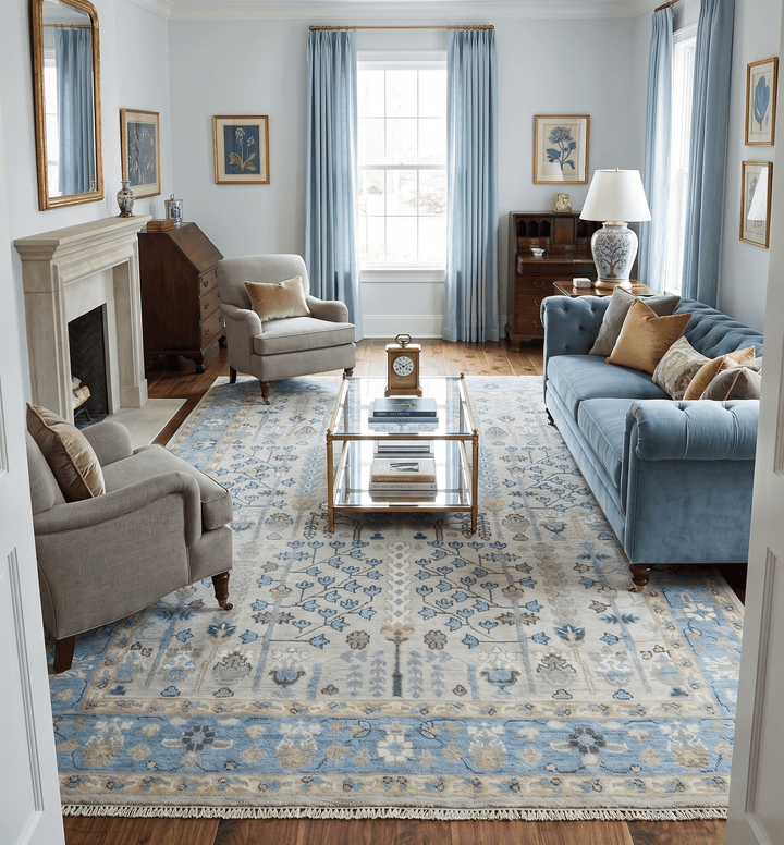 Tree of life Beige and Blue Traditional Hand Knotted Multi Size Wool Area Rug - The Rug Decor