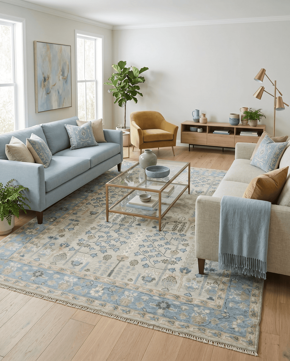 Tree of life Beige and Blue Traditional Hand Knotted Multi Size Wool Area Rug - The Rug Decor