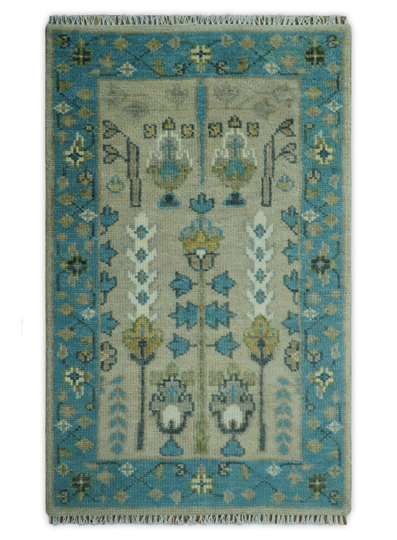 Tree of life Beige and Blue Traditional Hand Knotted Multi Size Wool Area Rug - The Rug Decor