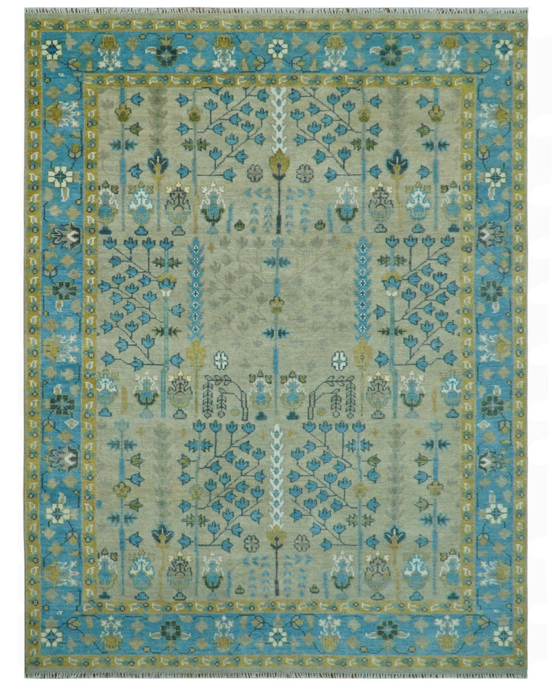Tree of life Beige and Blue Traditional Hand Knotted Multi Size Wool Area Rug - The Rug Decor