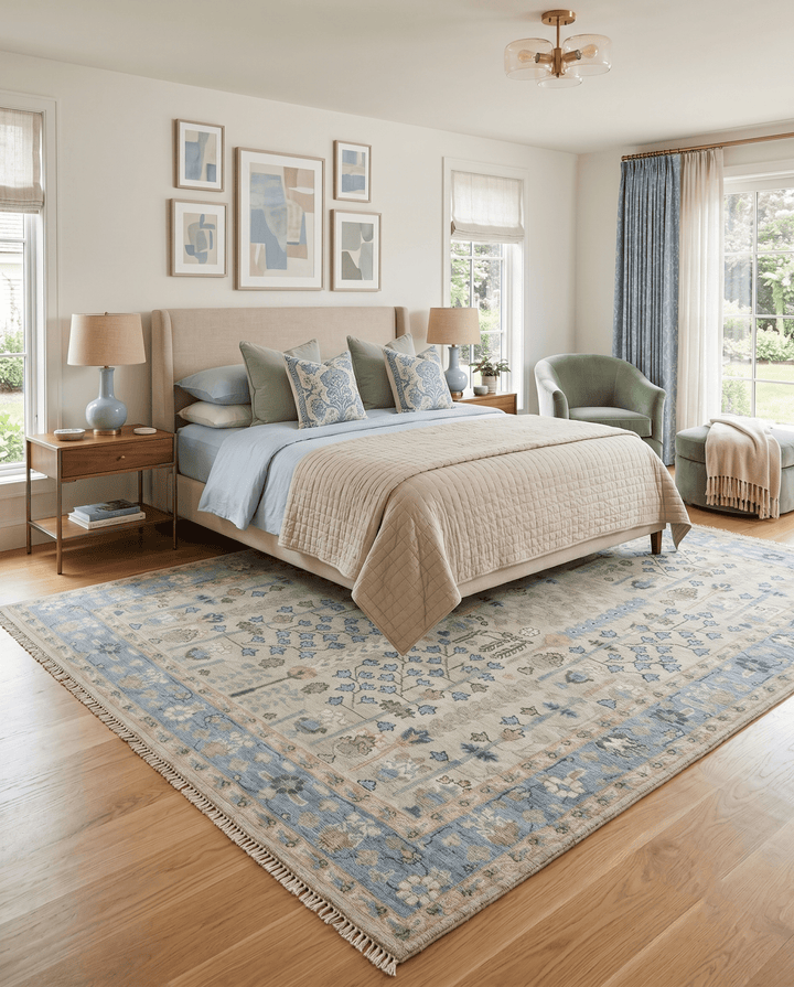 Tree of life Beige and Blue Traditional Hand Knotted Multi Size Wool Area Rug - The Rug Decor
