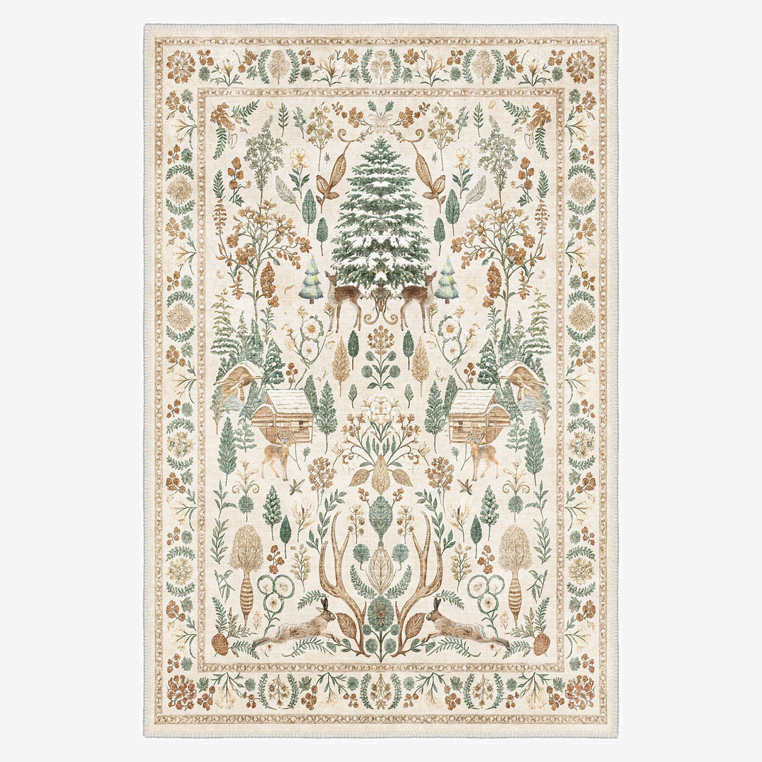 Tree of Life Beige And Green Machine Washable Cotton Area Rug - The Rug Decor