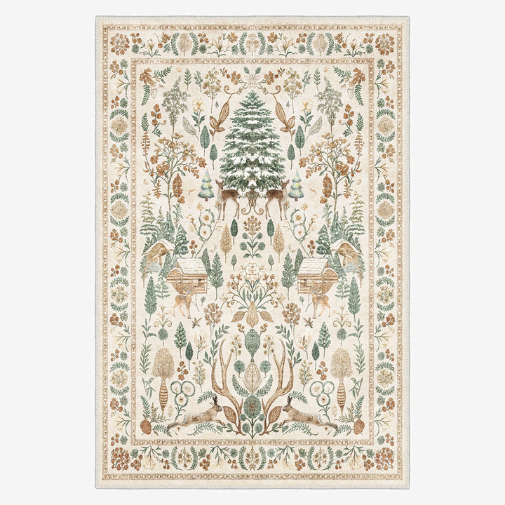 Tree of Life Beige And Green Machine Washable Cotton Area Rug - The Rug Decor
