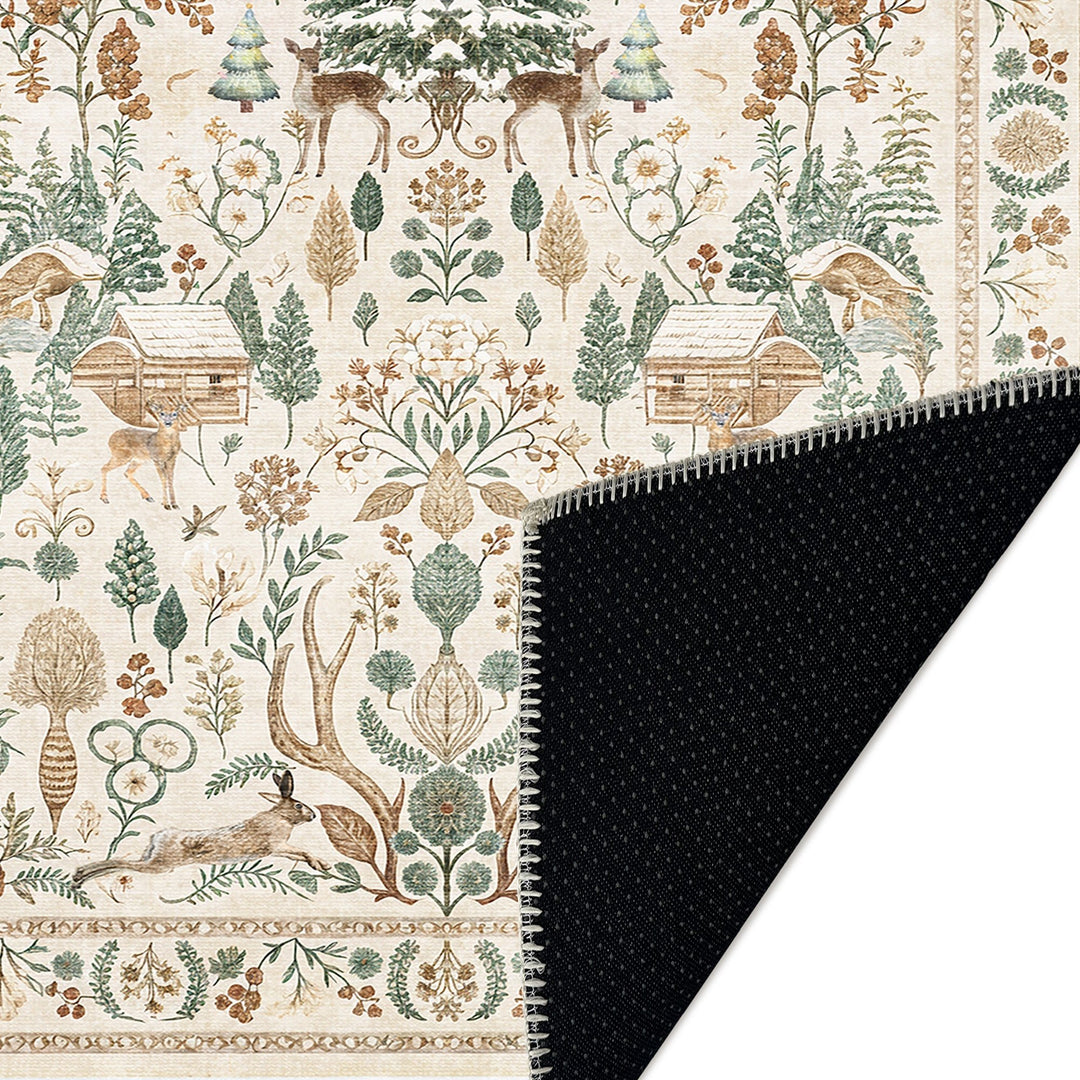 Tree of Life Beige And Green Machine Washable Cotton Area Rug - The Rug Decor