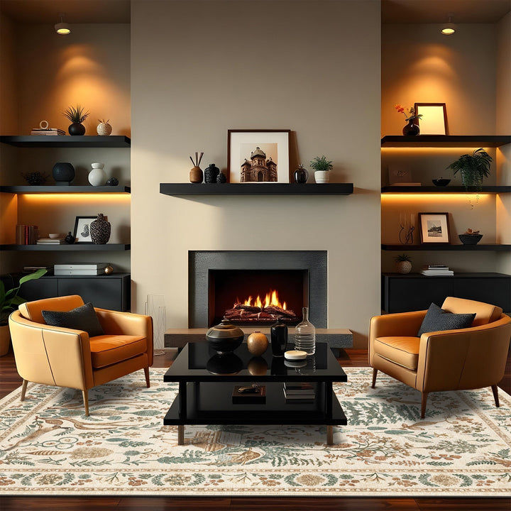 Tree of Life Beige And Green Machine Washable Cotton Area Rug - The Rug Decor