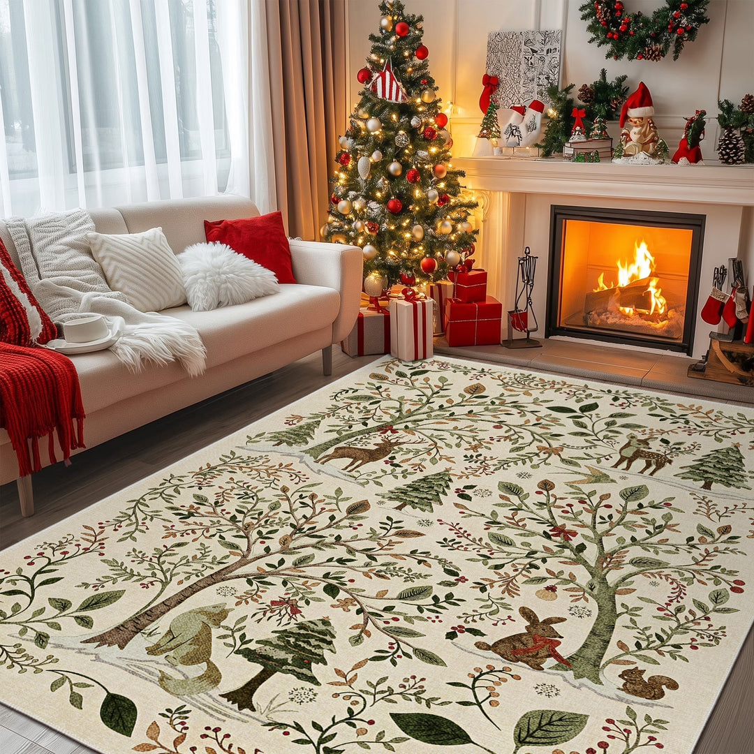 Tree Of Life Beige Machine Washable Cotton Area Rug - The Rug Decor