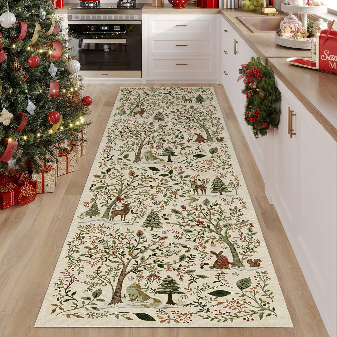 Tree Of Life Beige Machine Washable Cotton Area Rug - The Rug Decor