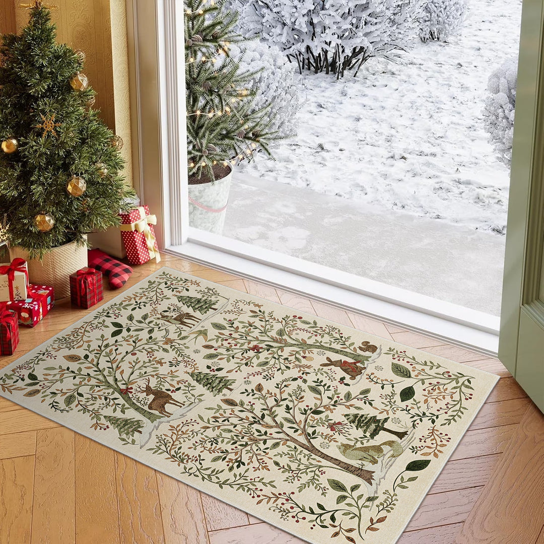 Tree Of Life Beige Machine Washable Cotton Area Rug - The Rug Decor