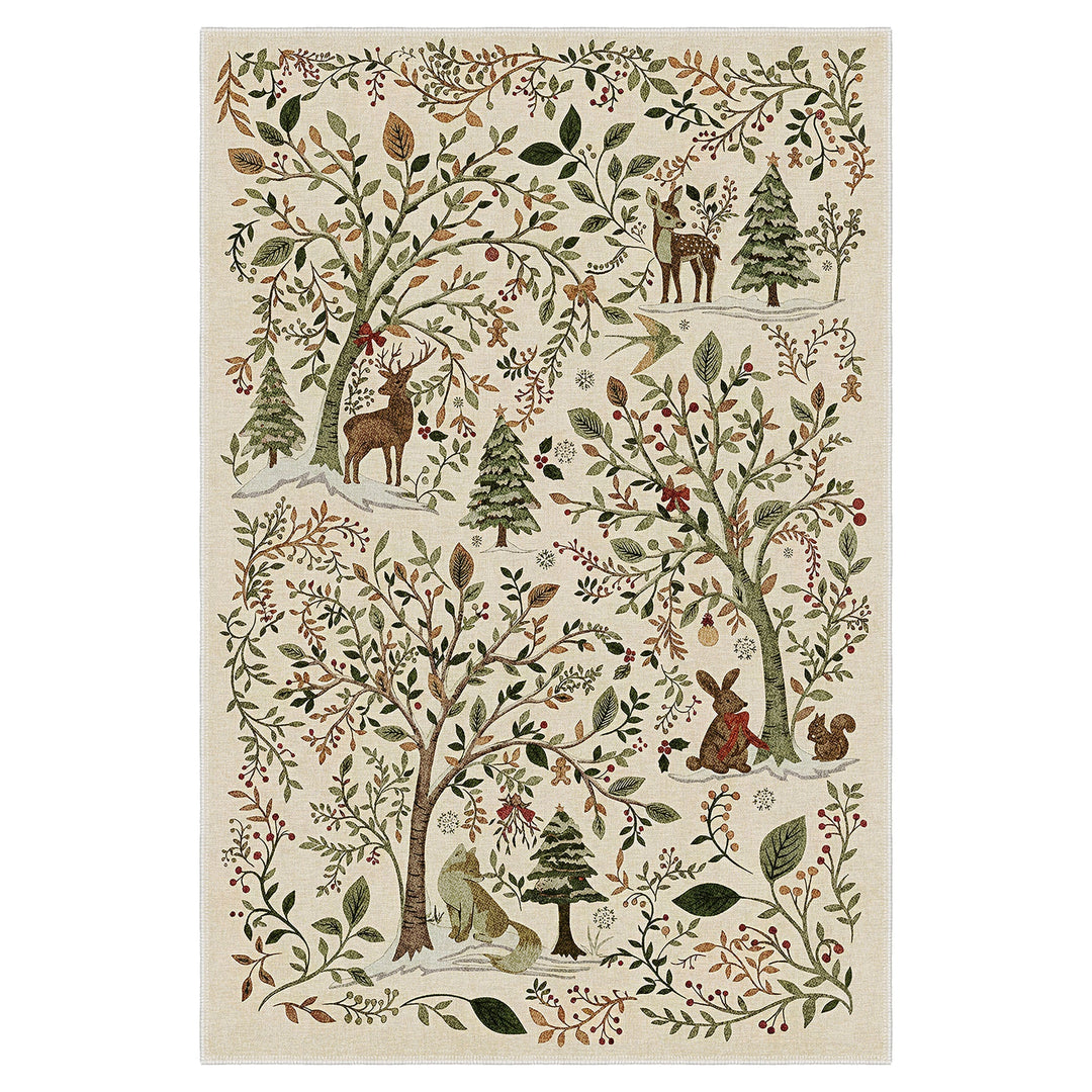 Tree Of Life Beige Machine Washable Cotton Area Rug - The Rug Decor