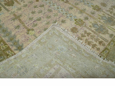 Tree of life Beige, Purple and Olive 8x10 Hand Knotted Traditional Floral wool rug - The Rug Decor