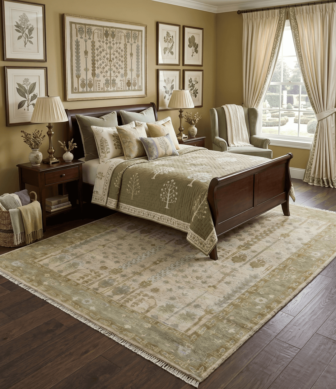 Tree of life Beige, Purple and Olive Hand Knotted Traditional Floral Custom Made wool rug - The Rug Decor