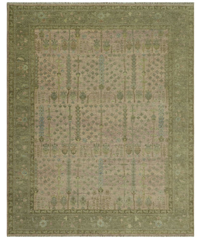 Tree of life Beige, Purple and Olive Hand Knotted Traditional Floral Custom Made wool rug - The Rug Decor