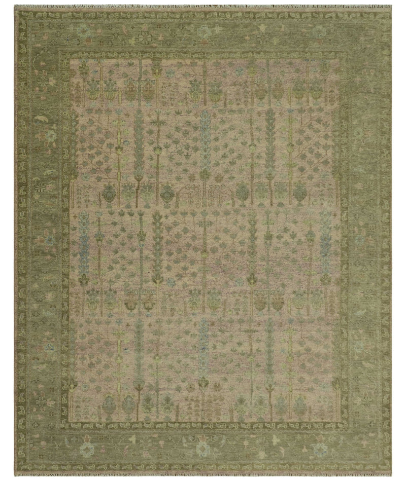 Tree of life Beige, Purple and Olive Hand Knotted Traditional Floral Custom Made wool rug - The Rug Decor