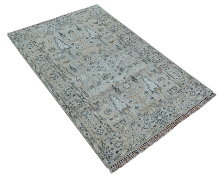 Tree of life Beige Traditional Style Hand knotted 4x6 Wool Area Rug - The Rug Decor