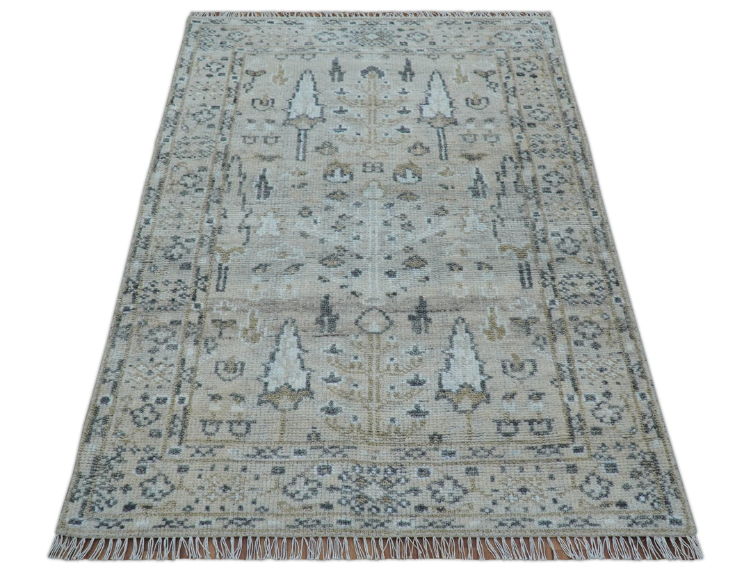 Tree of life Beige Traditional Style Hand knotted 4x6 Wool Area Rug - The Rug Decor