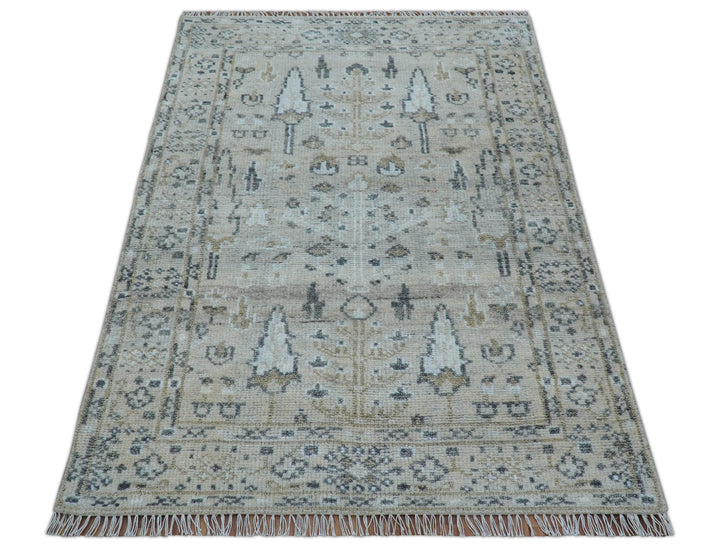 Tree of life Beige Traditional Style Hand knotted 4x6 Wool Area Rug - The Rug Decor