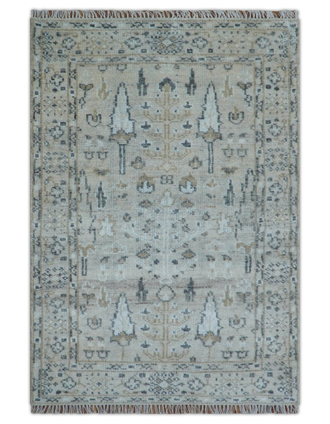 Tree of life Beige Traditional Style Hand knotted 4x6 Wool Area Rug - The Rug Decor