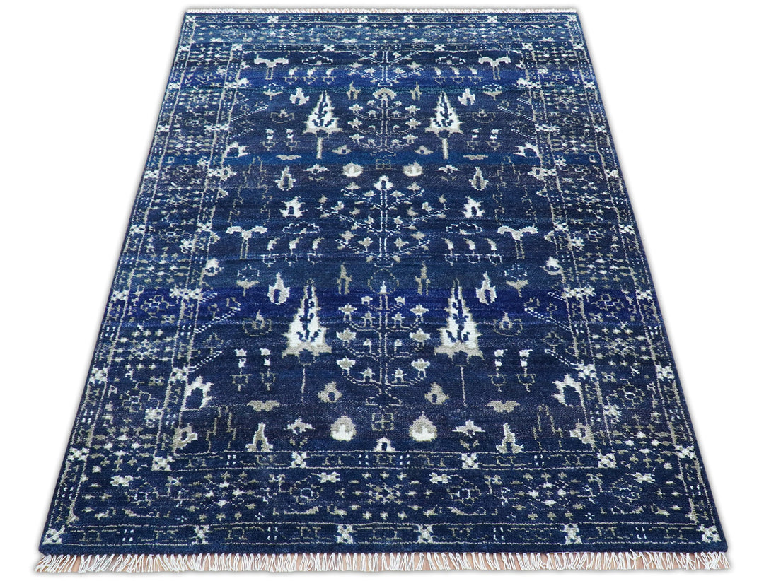 Tree of life Blue Traditional Style Hand knotted 5x8 Wool Area Rug - The Rug Decor