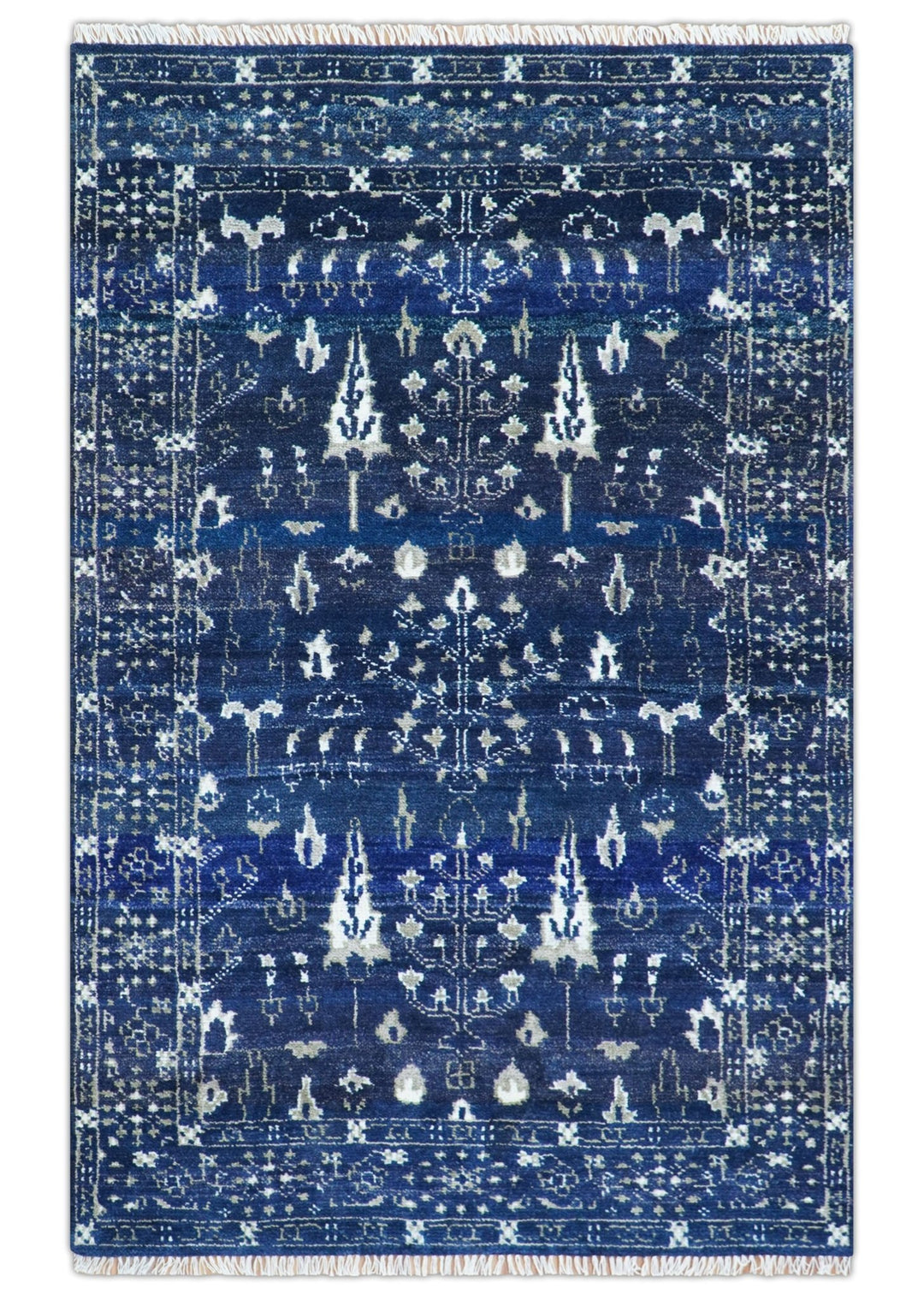 Tree of life Blue Traditional Style Hand knotted 5x8 Wool Area Rug - The Rug Decor