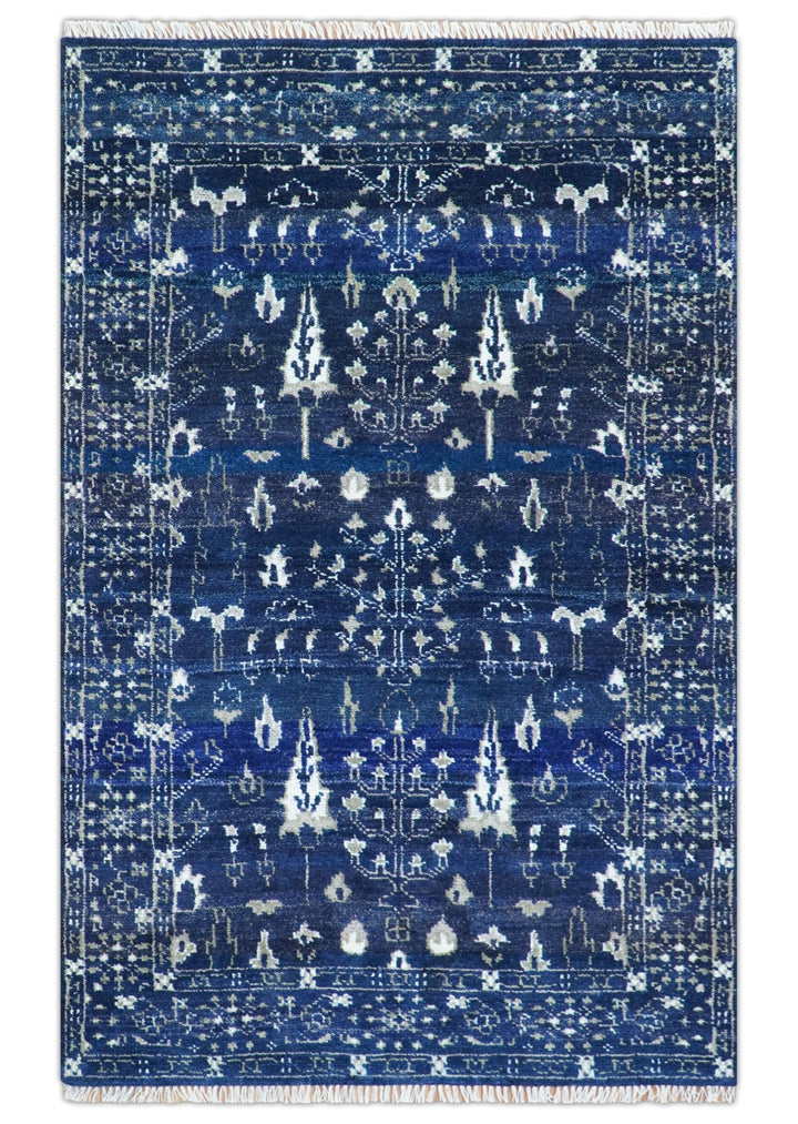 Tree of life Blue Traditional Style Hand knotted 5x8 Wool Area Rug - The Rug Decor