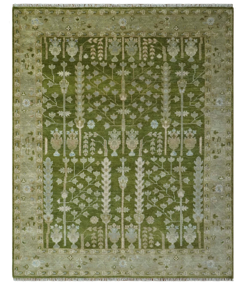 Tree of life Green and Silver Hand Knotted Traditional Floral Custom Made wool rug - The Rug Decor