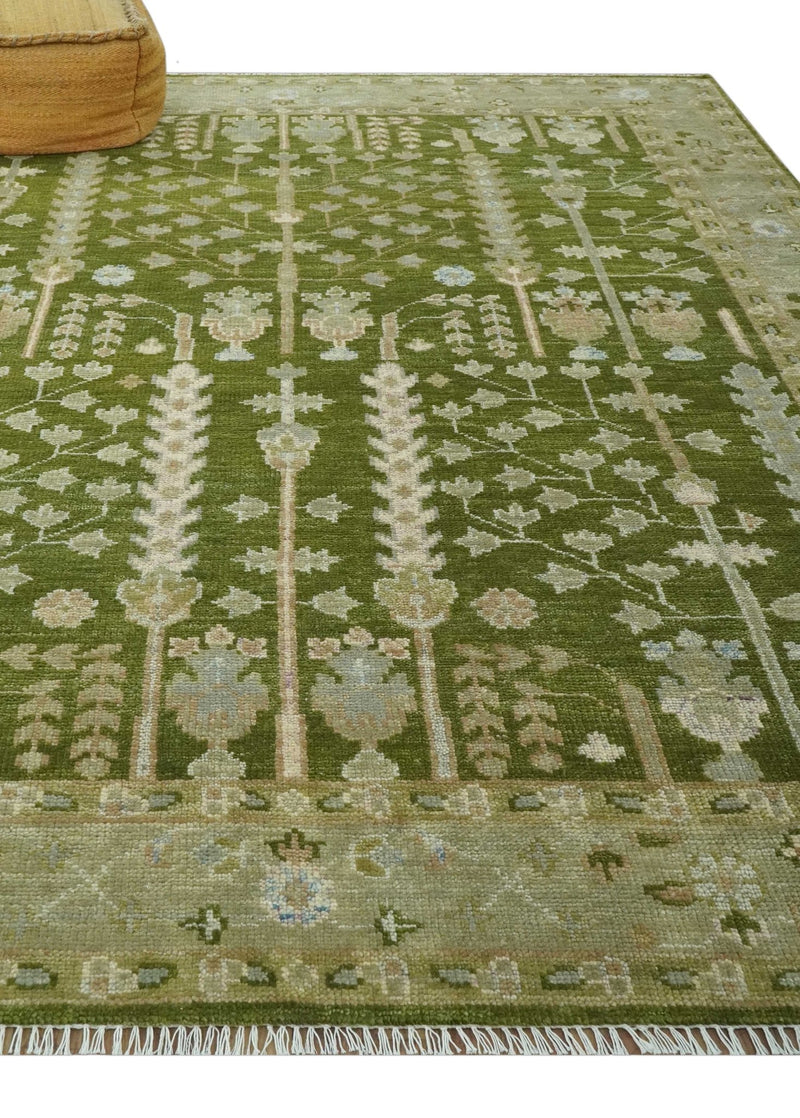 Tree of life Green and Silver Hand Knotted Traditional Floral Custom Made wool rug - The Rug Decor