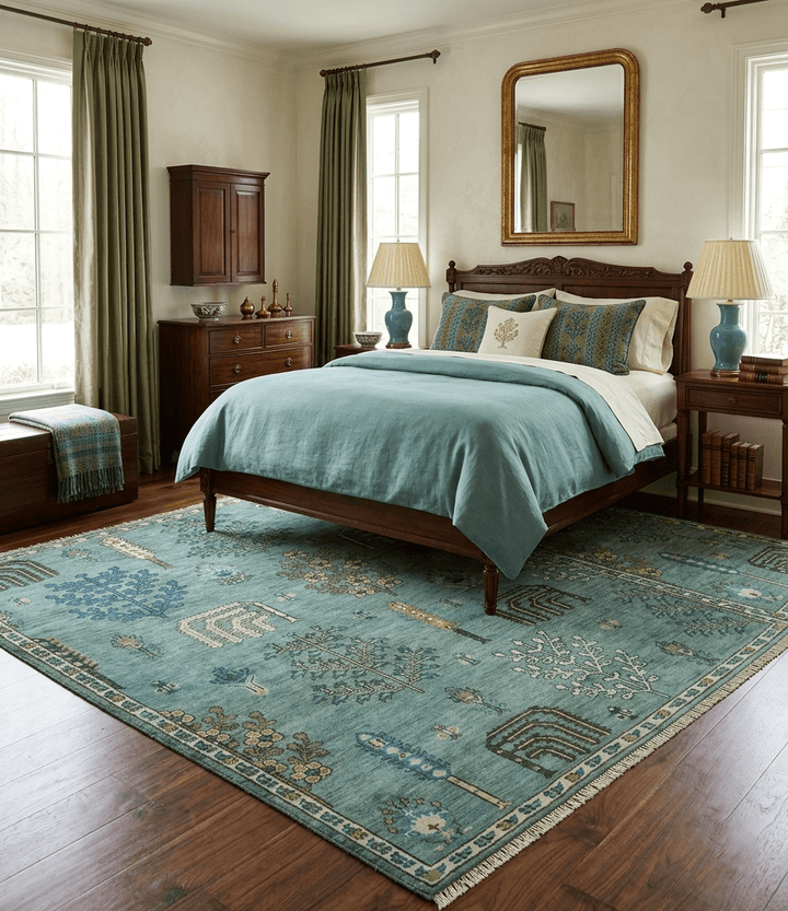 Tree of Life Green Traditional Hand Knotted Turkish Design Multi Size Wool Area Rug - The Rug Decor