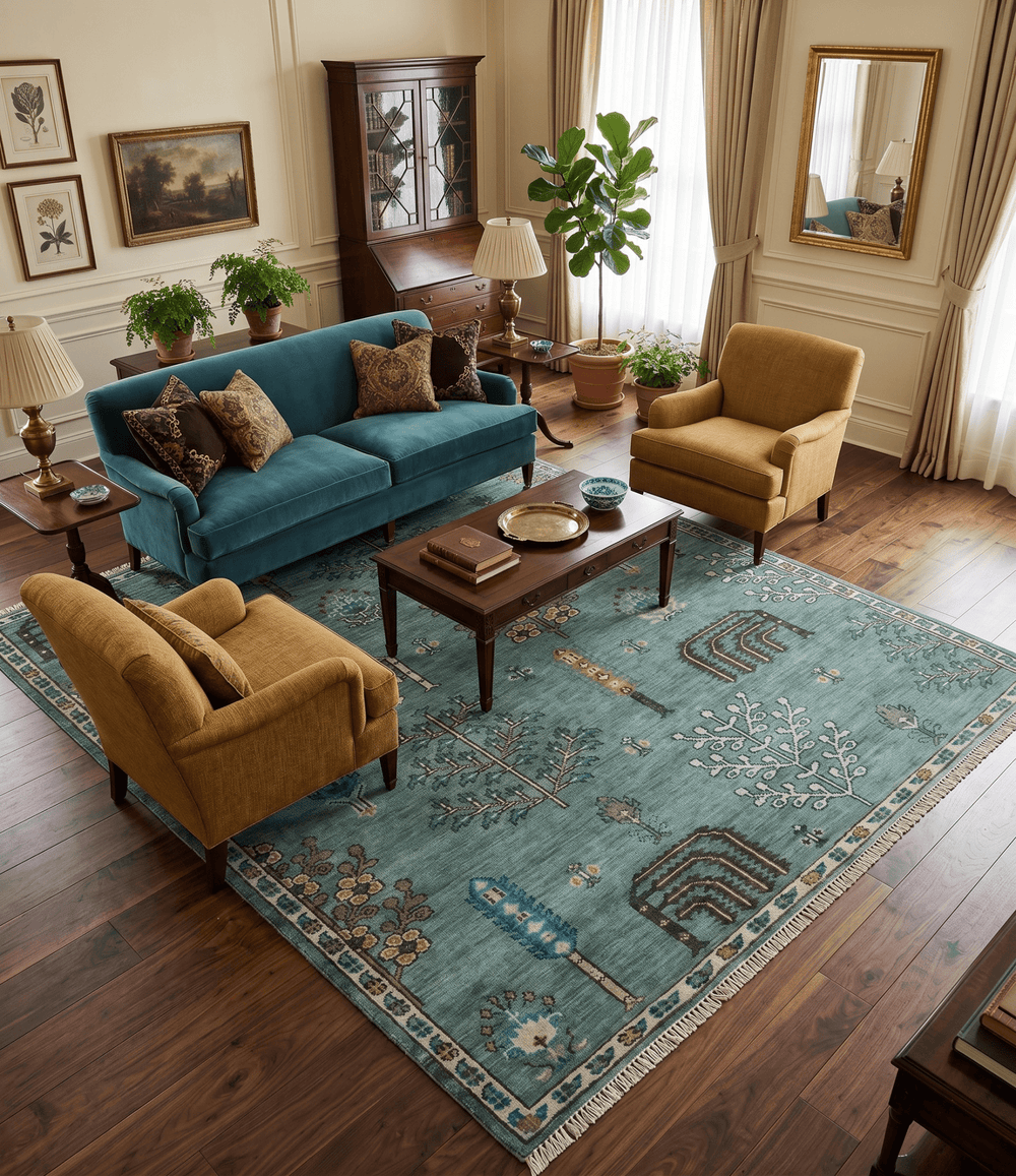 Tree of Life Green Traditional Hand Knotted Turkish Design Multi Size Wool Area Rug - The Rug Decor