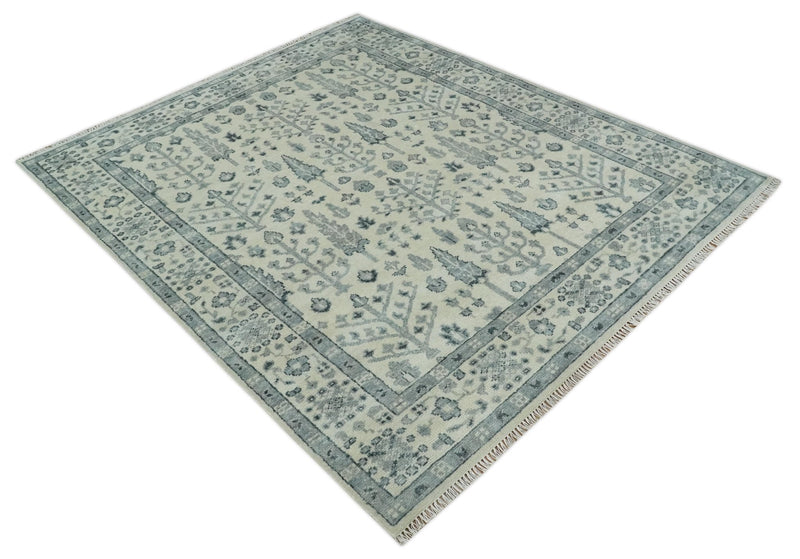 Tree of Life Hand Knotted Ivory and Charcoal Traditional Oushak 8x10 Wool Rug - The Rug Decor