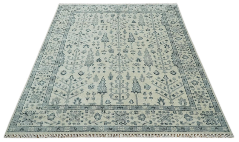 Tree of Life Hand Knotted Ivory and Charcoal Traditional Oushak 8x10 Wool Rug - The Rug Decor