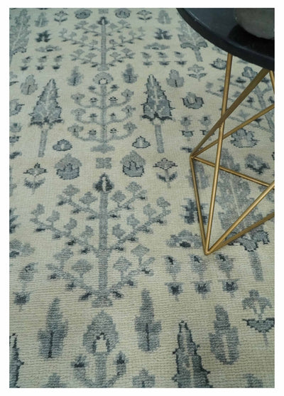 Tree of Life Hand Knotted Ivory and Charcoal Traditional Oushak 8x10 Wool Rug - The Rug Decor